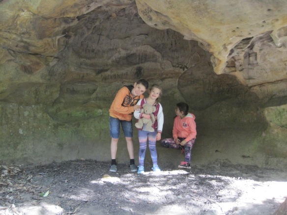 kids in the cave bushwalking