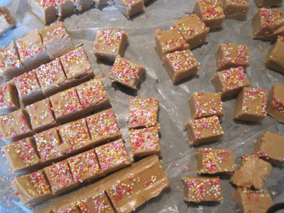 homemade fudge cut up in squares